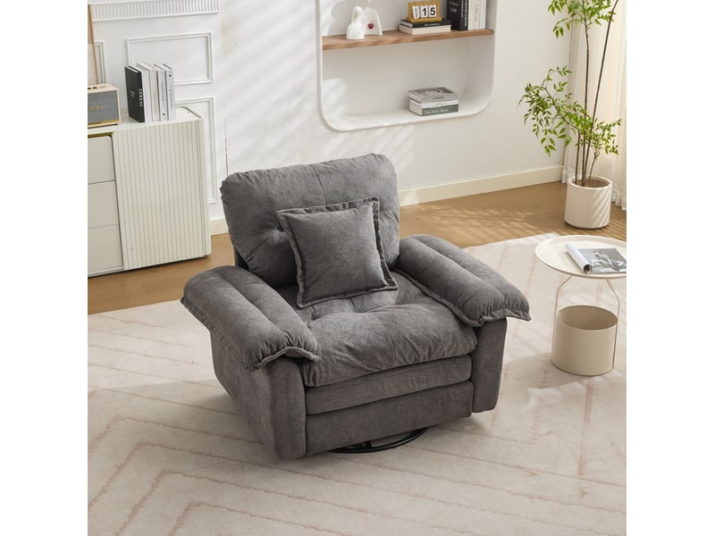  Fauteuil pivotant 360° gris en chenille, format oversize, avec coussin de soutien  - Conforama B