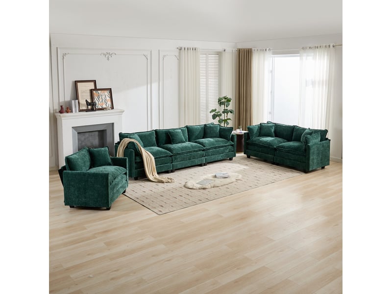 Canapé modulable 1 place cloud, siège double rembourrage, coussin dossier ergonomique, tissu chenille vert – salonappartement  - Conforama W