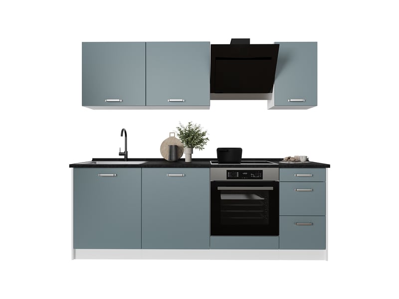  Vicco cuisine, bleu-grisblanc, 220cm plan de travail marbre  - Conforama E