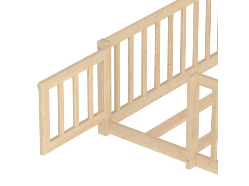  Lit enfant 140x190 cm, forme de maison, garde-corps, sommier, pin naturel, sans matelas  - Conforama R