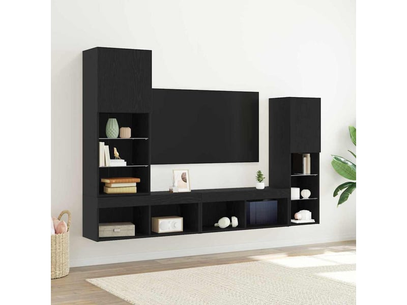  Meuble tv - banc tv - meuble de rangement 4 pcs chêne noir bois d'ingénierie  - Conforama B