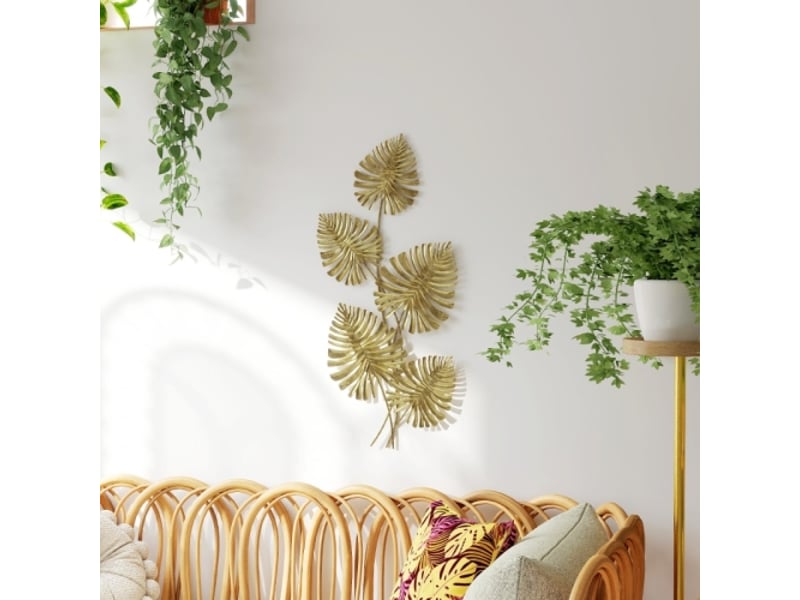  Set de décorations murales en métal doré, motif feuilles, finition peinte, style élégant  - Conforama B