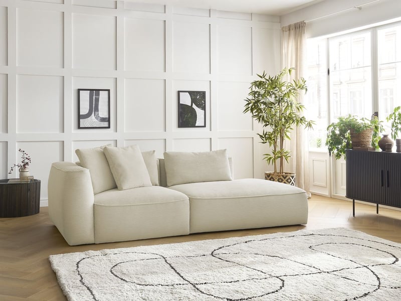  Bobochic canapé droit fixe 3 places leopold velours côtelé beige  accoudoir gauche LEOPOLD - Conforama D