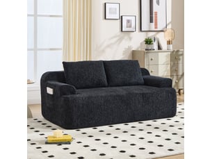 Canapé 2 places 170x90x65 cm – noir – velours côtelé, coussins amovibles et confort moelleux