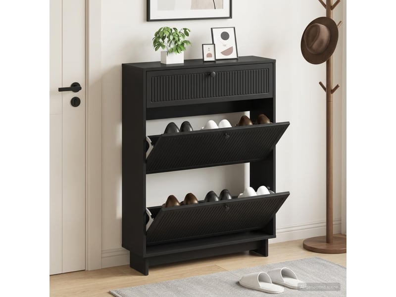  Meuble à chaussures, armoire à chaussures ede 78x24x103 cm bois d'ingénierie shl72  - Conforama B
