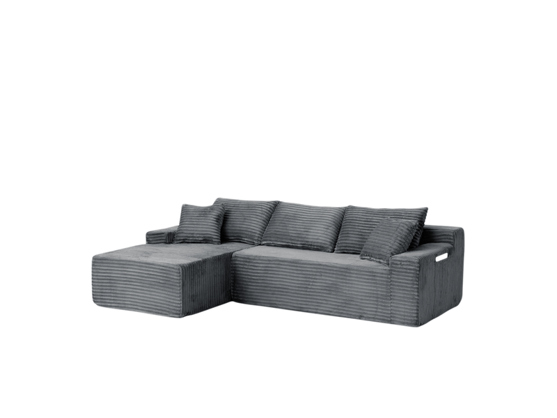  Canapé d’angle modulable 4 places en velours côtelé gris, 239x156x79 cm  - Conforama A