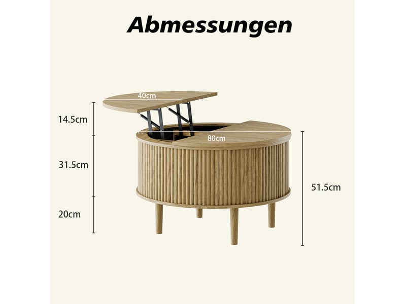  Table basse ronde 80 x 80 x 50 cm en panneau de particules avec plateau relevable et rangement naturel chicfurn  - Conforama D
