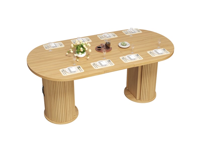  Table à manger extensible 150-190 cm avec rangement caché, table de cuisine multifonction gain de place, structure métal - marron naturel  - Conforama A