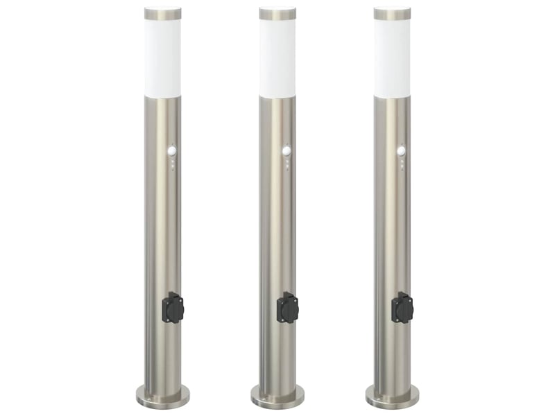  Lot de 3 borne lumineuse avec détecteur et prise 80 cm acier inoxydable ip44 shl14524  - Conforama A