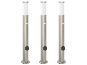 Lot de 3 borne lumineuse avec détecteur et prise 80 cm acier inoxydable ip44 shl14524