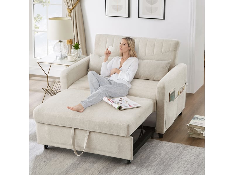 Canapé‑lit 2 places pliable et extensible, dossier réglable sur 3 positions, revêtement en tissu coton‑lin respirant Fay Lum - Conforama D