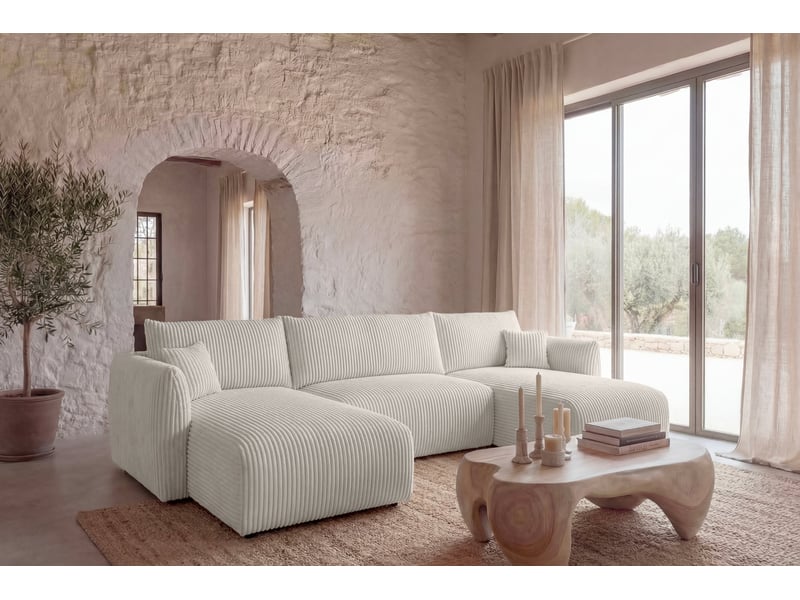  Elio - canapé panoramique convertible gros velours côtelé 5 places blanc  - Conforama B