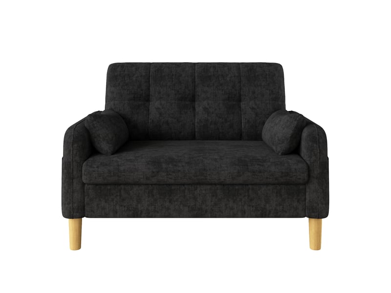  Canapé 2 places 119x78x85cm, assise épaisse, 2 coussins et poche de rangement, chenille gris ABC - Conforama A