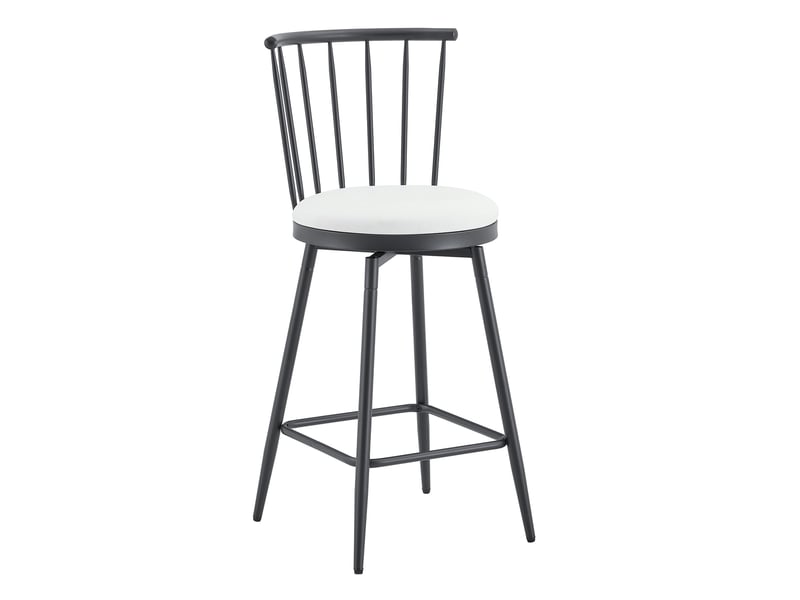  Tabouret de bar avec dossier incurvé et assise rembourrée en pu, style industriel blanc  - Conforama A