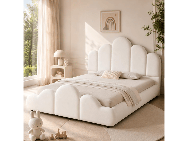 Lit 2 places rembourré 140x200 cm coloris beige velours  - Conforama B