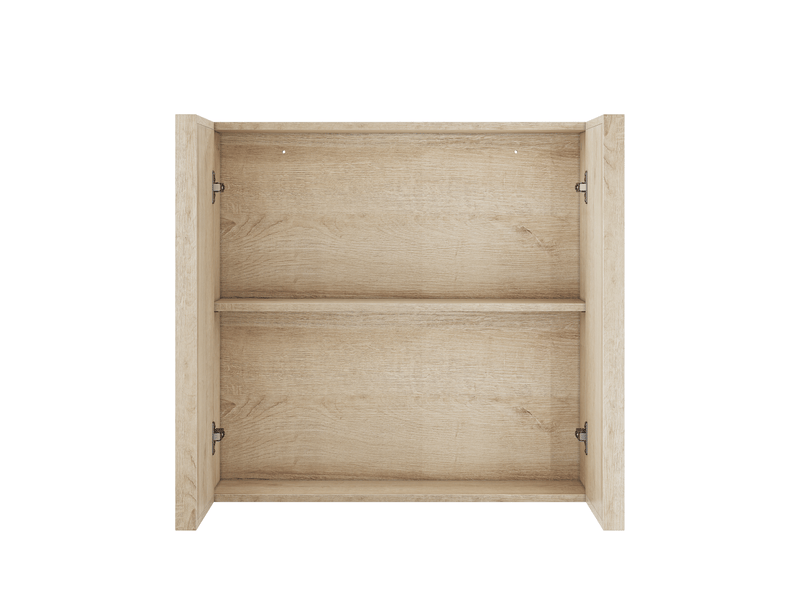 Meuble haut salle de bain mural effet chêne, placard double porte sans poignée, rangement - Conforama D