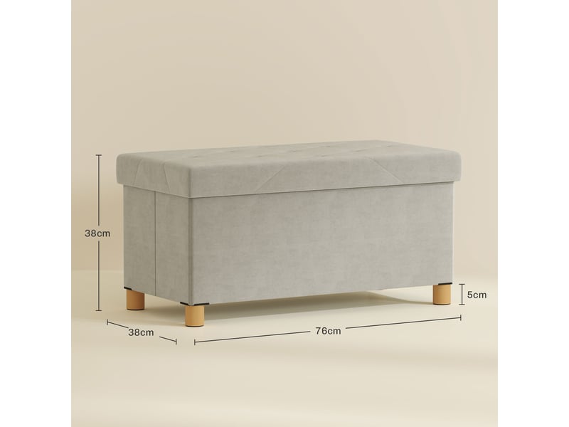  Banc de rangement d'une capacité de 67 l 76 x 38 x 38 cm tapissé en velours charge 120 kg pour salon chambre en crème  - Conforama C