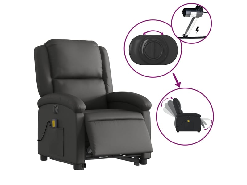 Fauteuil de relaxation fonction massage et inclinable fonction de levage électrique en cuir véritable noir dec027796 - Conforama E