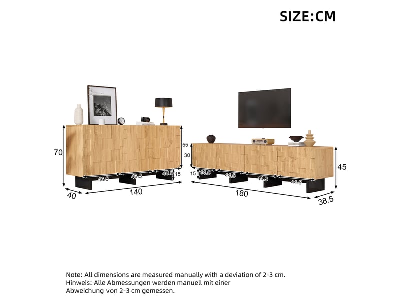  Ensemble meuble tv 180 cm et buffet 140 cm, finition bois naturel et noir  - Conforama C