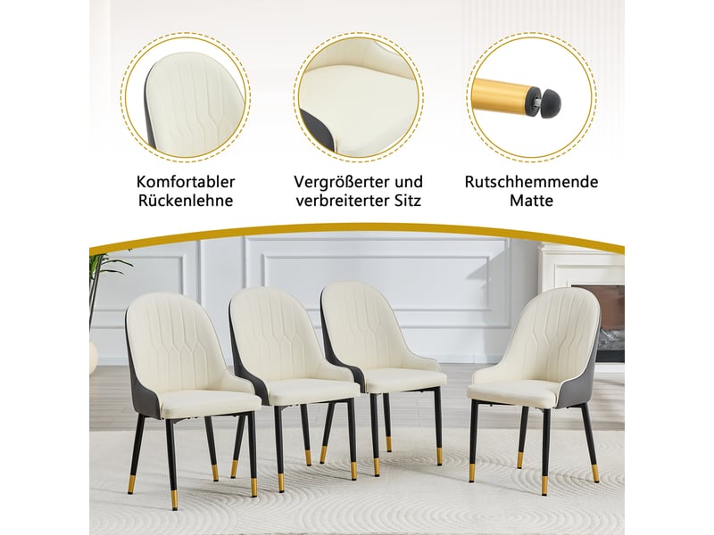  Lot de 2 chaises salle à manger dossier éclair  - pieds antidérapants simili cuir gris foncé, blanc et noir  - Conforama E