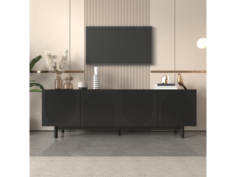  Meuble tv noir 175 x 38 x 56 cm, tablettes réglables, portes push-to-open, style luxe, noir  - Conforama B