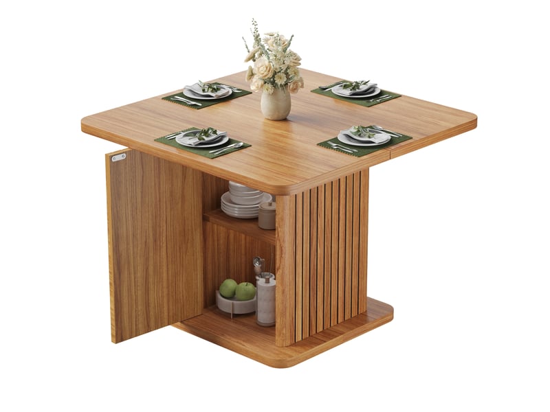 Table à manger carrée avec rangement 80x80x76 cm mdf effet bois foncé - Conforama A