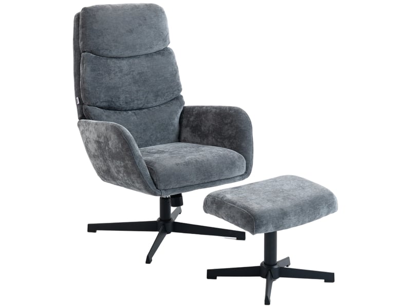  Fauteuil rembourré avec repose-pieds, fauteuil lounge à dossier haut, piètement en métal, pour salon, chambre, gris  - Conforama A
