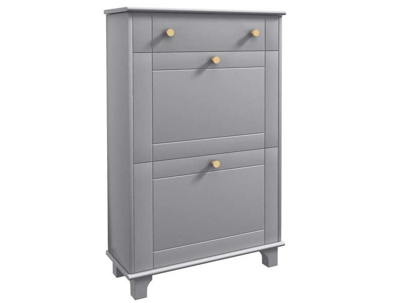  Meuble à chaussures étroit avec 2 portes abattantes et 1 tiroir pour 8 paires de chaussures 60x23,5x98,5 cm gris  - Conforama A
