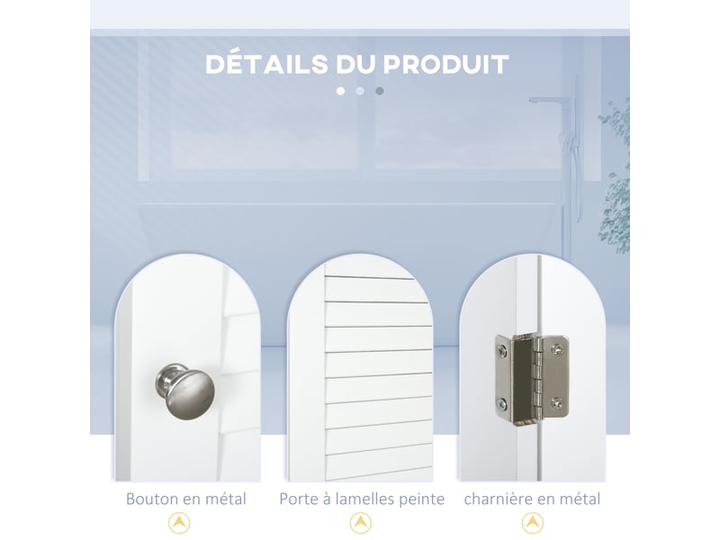  Meuble colonne salle de bain 3 niches placard persienne porte 3 étagères mdf panneaux de particules blanc  - Conforama R