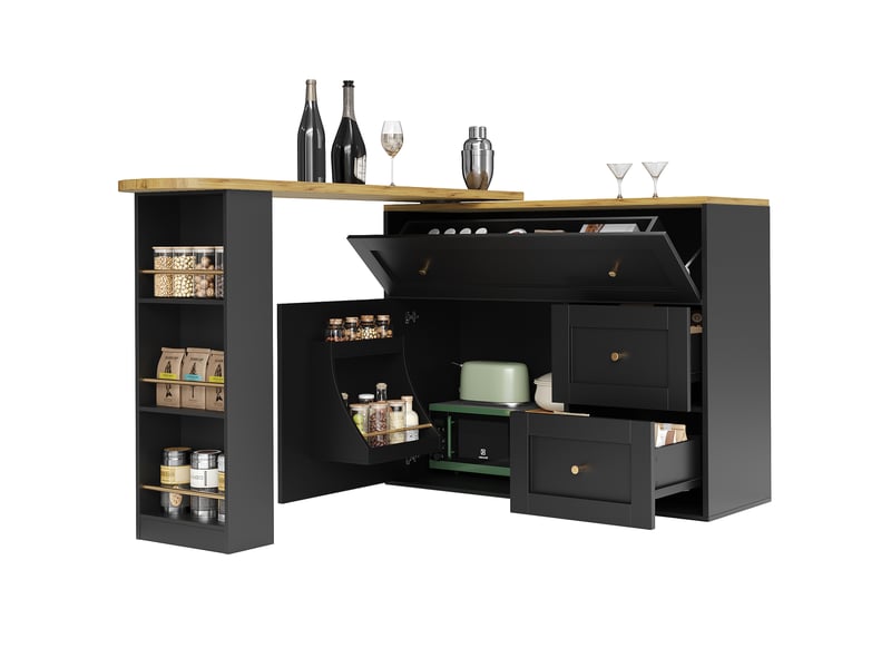  Table de bar noir - 204cm mdf et métal table de bar noir - Conforama A