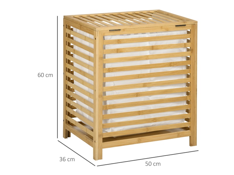  Panier à linge en bambou de 55 l avec couvercle et sac amovible, 50 x 36 x 60 cm, bois naturel  - Conforama C