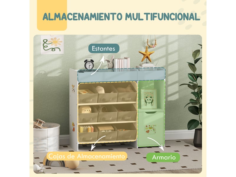 Organiseur pour enfants avec compartiments, 9 paniers amovibles et planches d'autocollants, 92 x 30 x 80 cm, blanc  - Conforama E