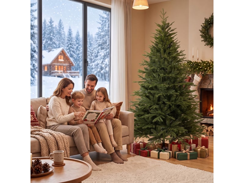  Sapin de noël artificiel 180 cm, arbre de noël, 2081 branches articulées en pe et pvc ignifuge, support en bois robuste  - Conforama D