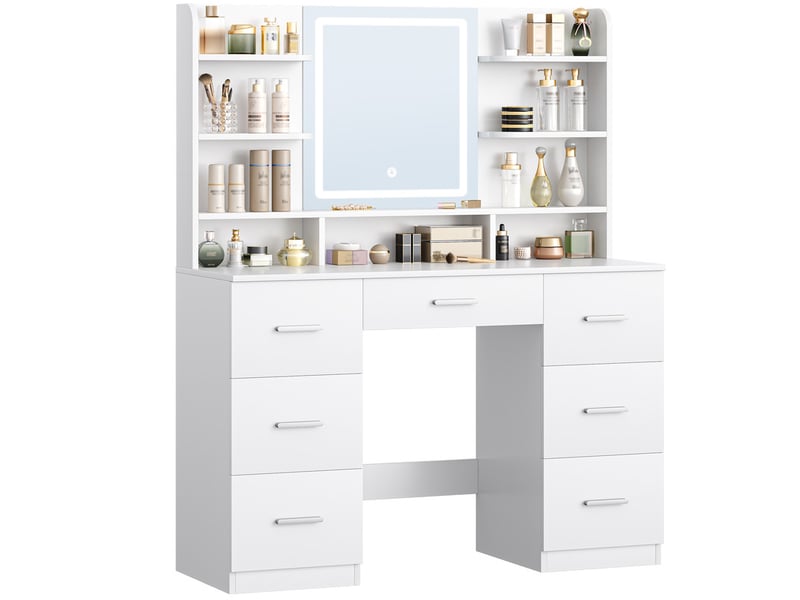  Grande coiffeuse multifonction avec miroir lumineux – table de maquillage blanche à grande capacité  - Conforama A