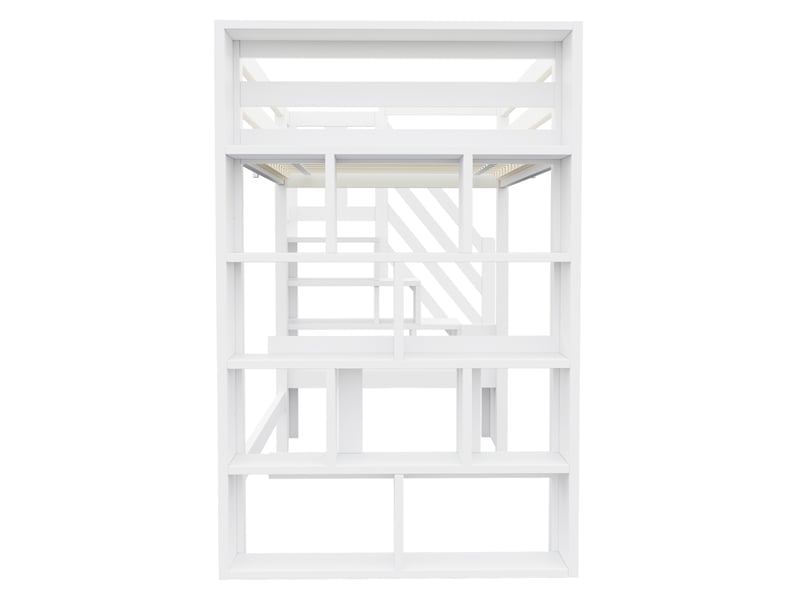 Lit mezzanine 90x200 cm avec rangements et éclairage led en bois couleur blanc sans matelas  - Conforama E
