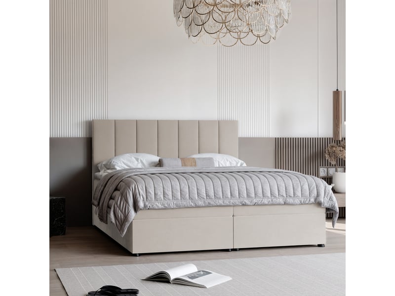  Lit coffre zelto - 180x200 cm - avec matelas et surmatelas - velours dense - crème ZELTO - Conforama B