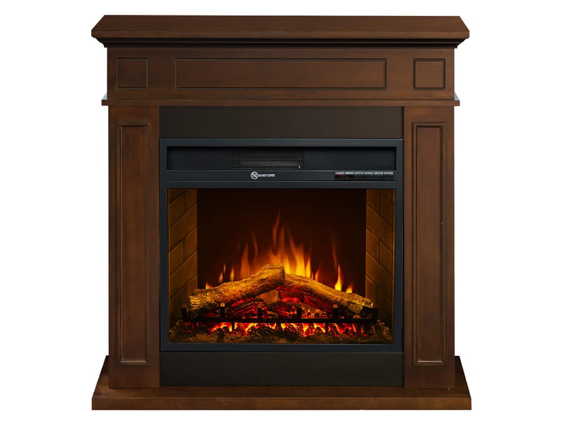  Cheminée électrique sur pied jefferson avec effet flamme 89,5 x 90,5 x 28 cm en bois de noyer  - Conforama A
