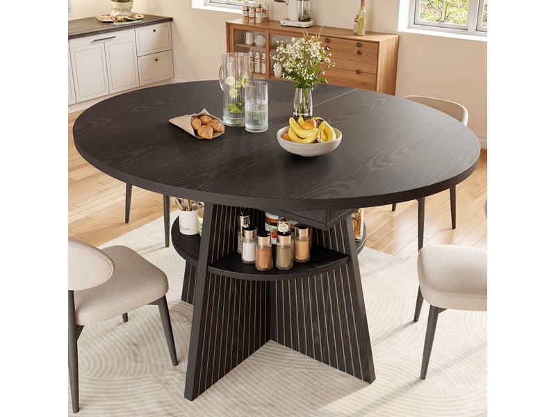  Table de repas extensible 110-150 x 110 cm avec rangement ouvert noire  - Conforama B