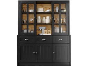 Buffet de cuisine, rangement modulable avec étagères réglables, portes acryliques sur mdf, style moderne, couleur noire