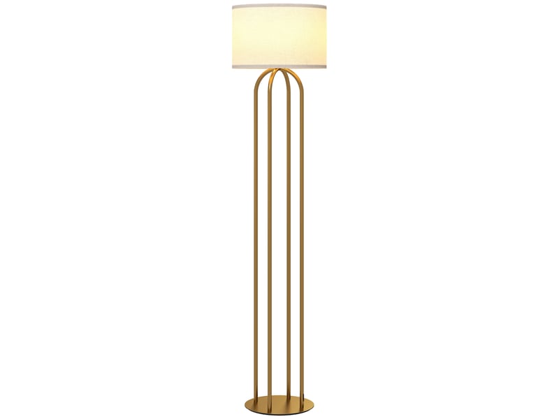  Lampadaire sur pied de salon, lampe sur pied avec abat-jour en lin et interrupteur à pied, ø 38 x 161 cm, doré et beige  - Conforama B