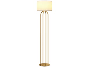 Lampadaire sur pied de salon, lampe sur pied avec abat-jour en lin et interrupteur à pied, ø 38 x 161 cm, doré et beige