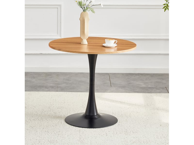 Table de salle à manger ronde en mdf avec pied tulipe en métal, finition bois, pour cuisine et salon, ø 80 cm × h 76 cm - Conforama C