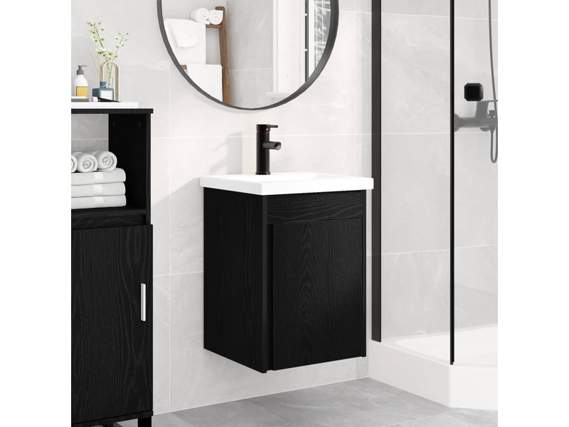 Meuble de rangement salle de bain avec robinet chêne noir shl2786 - Conforama B