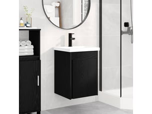 Meuble de rangement salle de bain avec robinet chêne noir shl2786