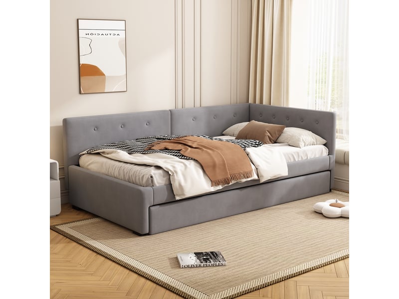  Lit de jour 90x200cm avec lit gigogne, canapé-lit, lit simple sans matelas, style minimaliste, gris  - Conforama D