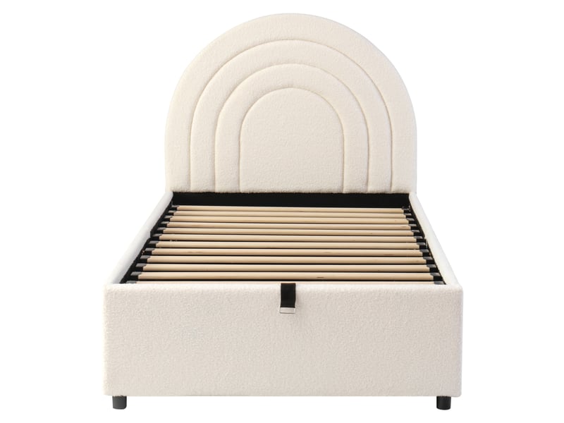  Lit rembourré 90 x 200 cm, lit enfant, lit simple avec sommier à lattes et tête de lit, lit junior, convient aux adultes et adolescents, lattes en bois, montage facile, bouclé, beige  - Conforama E
