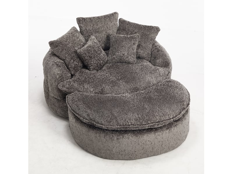  Fauteuil lounge mousse polyester gris, avec pouf, coussin inclus 190,5x138x63 cm  - Conforama A