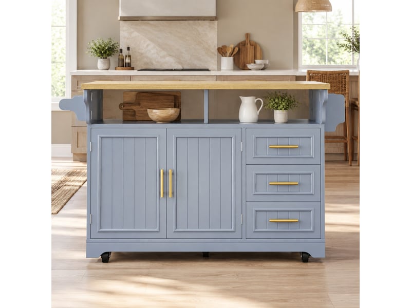  Îlot de cuisine mobile à plateau rabattable et 3 tiroirs bleu homvra  - Conforama B