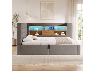 Lit coffre 140x190 cm <strong></strong> <strong></strong> coloris gris