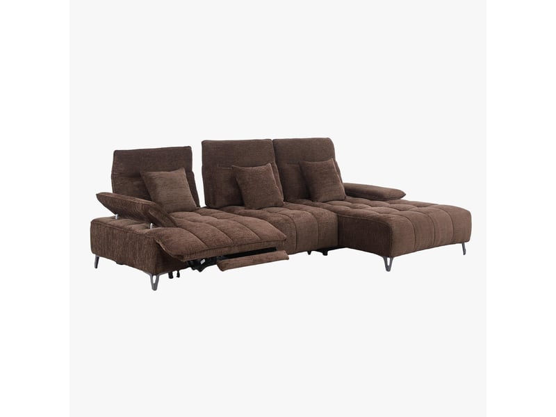 Canapé d'angle relax électrique en tissu matelassé marron - angle - Conforama E